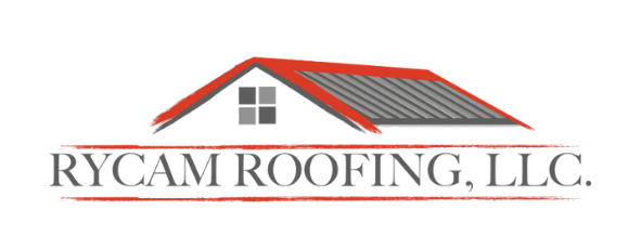 Logo for RYCAM Roofing, LLC. featuring a stylized house roof in red and gray above the company name in bold, uppercase letters.